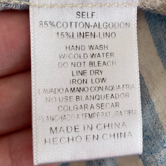 Listicle Medium Blue and White Flutter Sleeve Blouse Cotton Linen Embroidered - Picture 6 of 9